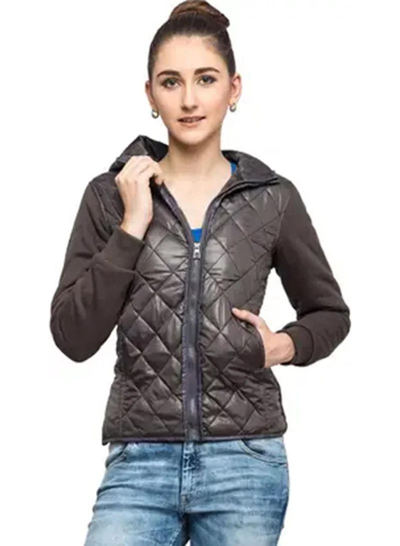 كامبوس سوترا جاكيت نسائي مبطن باللون الرمادي مع غطاء رأس