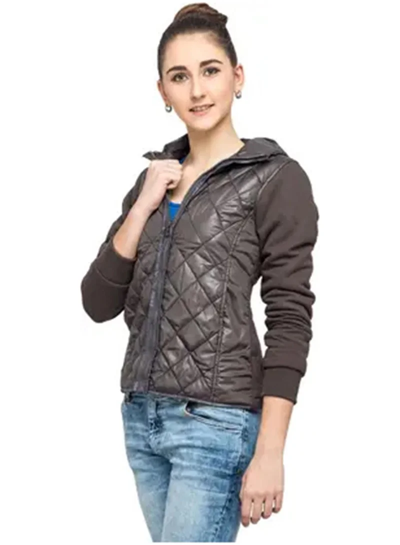 كامبوس سوترا جاكيت نسائي مبطن باللون الرمادي مع غطاء رأس