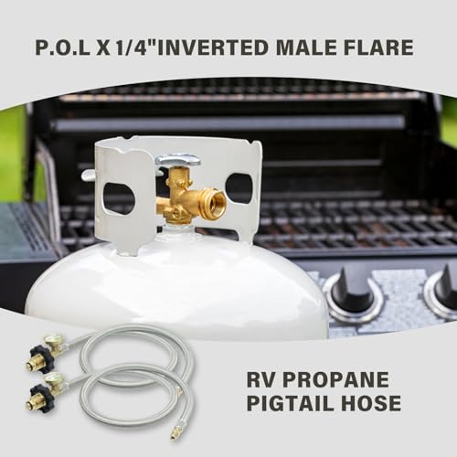 CADOAHJ 36 Inch RV Propane Pigtail Hoses with Gauge Stainless Steel Braided Camper Tank Hose Rv lp Gas Hoses Connector for Standard TwoStage Regulator 14 inverted male flarePOL Fitting 2 Pack - Image 3