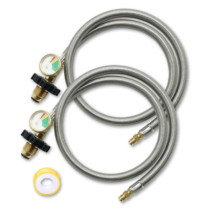 CADOAHJ 36 Inch RV Propane Pigtail Hoses with Gauge Stainless Steel Braided Camper Tank Hose Rv lp Gas Hoses Connector for Standard TwoStage Regulator 14 inverted male flarePOL Fitting 2 Pack - Image 2