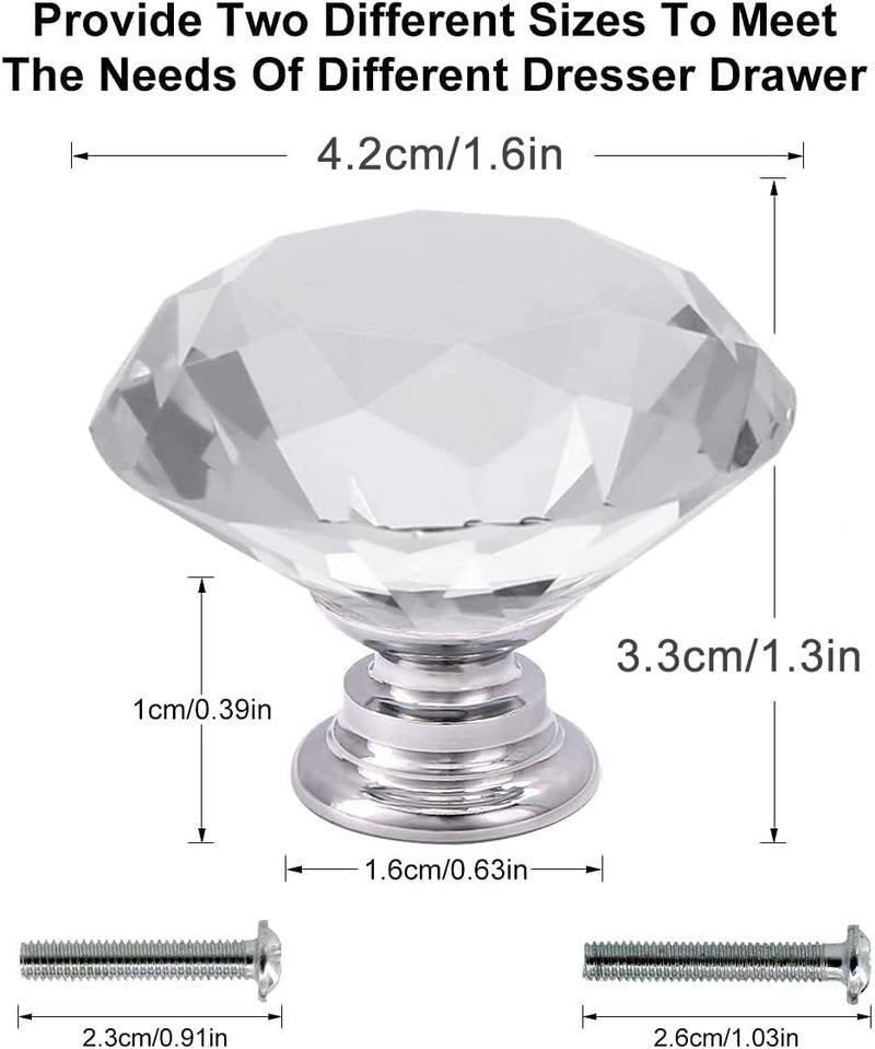 Akstore 6 Pcs Crystal Glass Cabinet Knobs 30mm Diamond Shape Drawer Kitchen Cabinets Dresser Cupboard Wardrobe Pulls Handles (40mm,6pcs, Clear) - Image 2