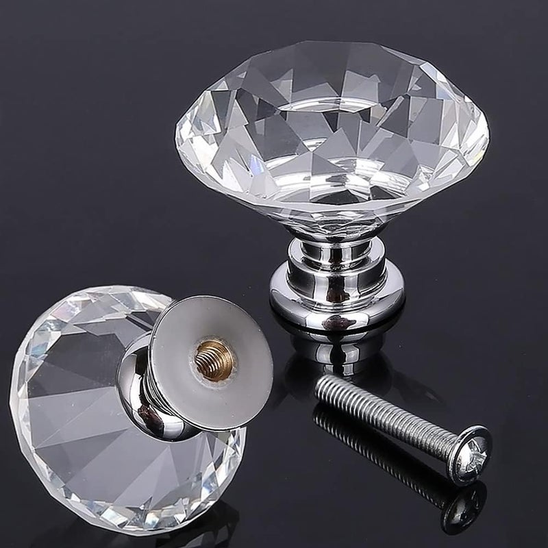 Akstore 6 Pcs Crystal Glass Cabinet Knobs 30mm Diamond Shape Drawer Kitchen Cabinets Dresser Cupboard Wardrobe Pulls Handles (40mm,6pcs, Clear) - Image 1