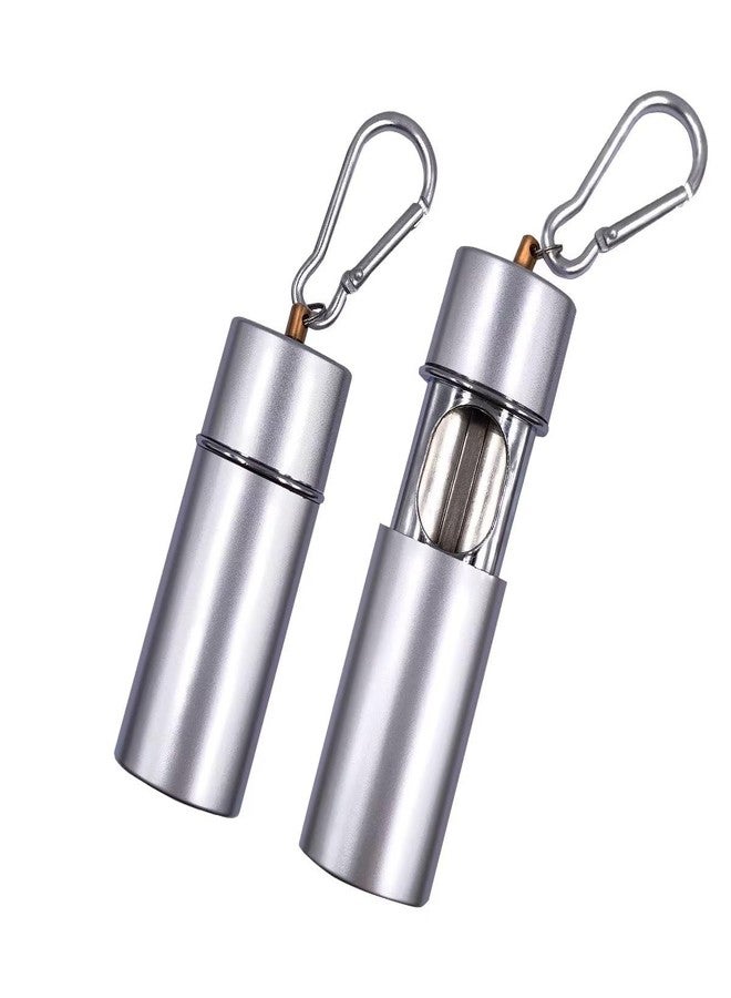 Hourwof Portable Ashtray with Lid,Metal Outdoor Pocket Ashtrays with Keychain for Cigarettes,Travel Ash Trays,Silver - Image 1