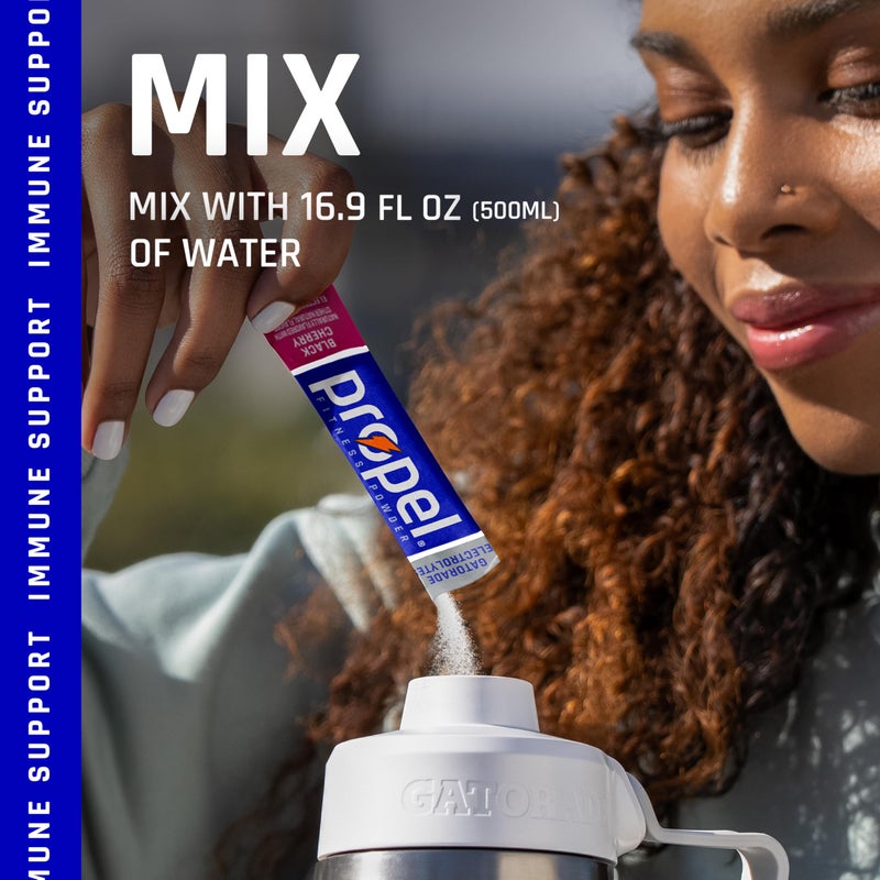 Propel Electrolyte Enhanced Water Drink Mix Powder Packets, Black Cherry, Zero Calorie & Zero Sugar Hydration with Electrolytes and Vitamins C & E (120 Packets) - Image 2