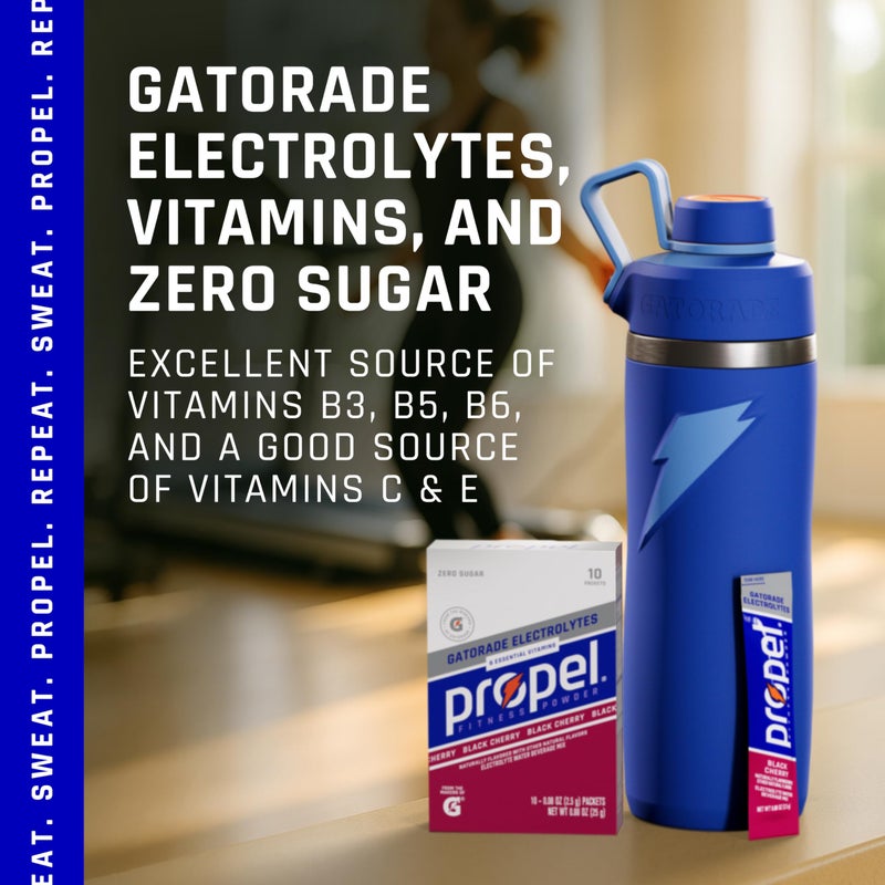 Propel Electrolyte Enhanced Water Drink Mix Powder Packets, Black Cherry, Zero Calorie & Zero Sugar Hydration with Electrolytes and Vitamins C & E (120 Packets) - Image 4