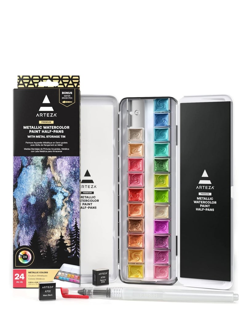 Metallic Watercolor Paint, Half-Pans - Set of 24