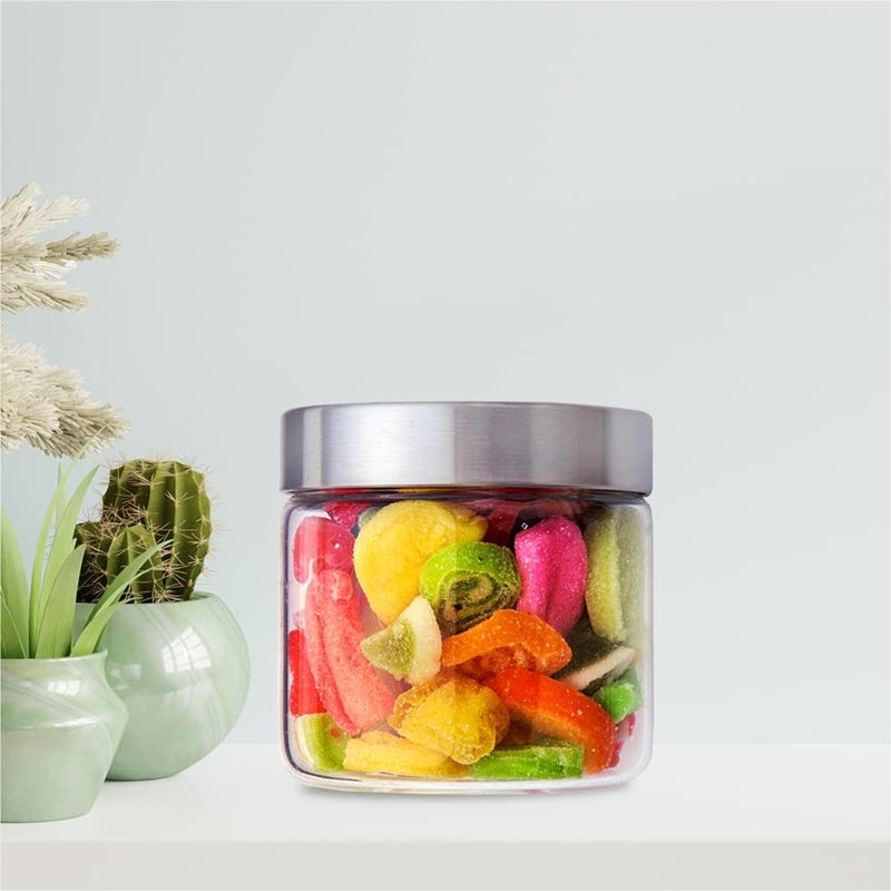 DUBBLIN Borosilicate Glass Jar with rust free airtight steel Lid kitchen storage jar container microwave safe 600ml 1 Pc Transparent - Image 1