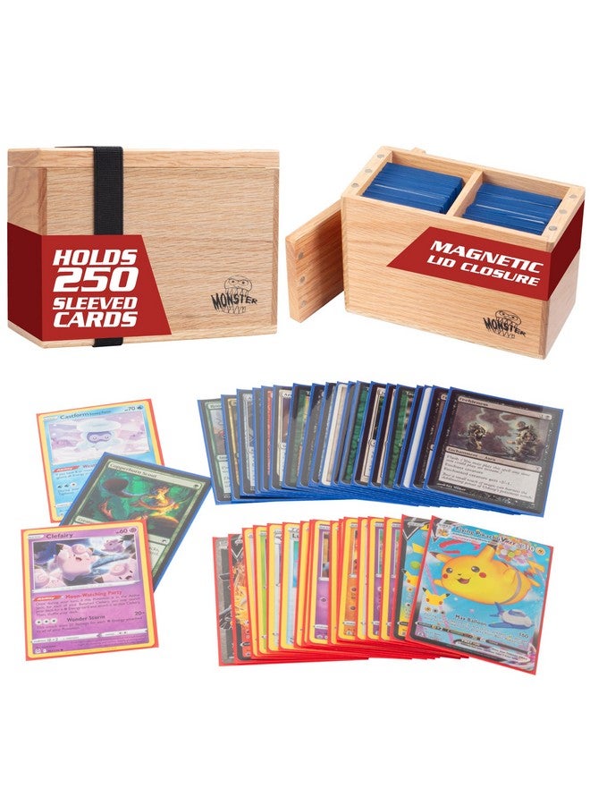 Monster Protectors Monster Wooden Double Deck Box w Strong Magnetic Lid & Security Band- Premium Holds 250 Sleeved Cards- Compatible with Yugioh, Commander Magic The Gathering MTG Sport Cards Trading TCG Game, Gift  - Image 1