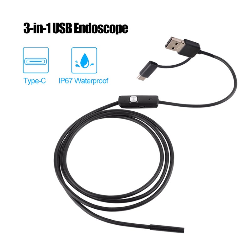 منظار صناعي 3 في 1 كاميرا فحص منظار متدمج بها 6 مصابيح LED مقاوم للماء بمعدل IP67 من نوع USB Type-C محاولة للاستبدال للهواتف الذكية الأندرويد/الأجهزة الحاسوبية - Image 2