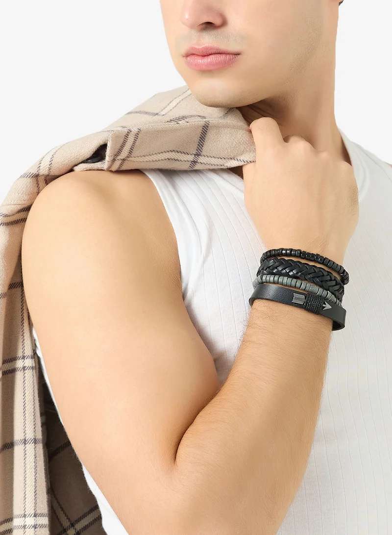 Seventy Five  Multi-Layer Beaded and Leather Bracelet for Men | Best Price UAE