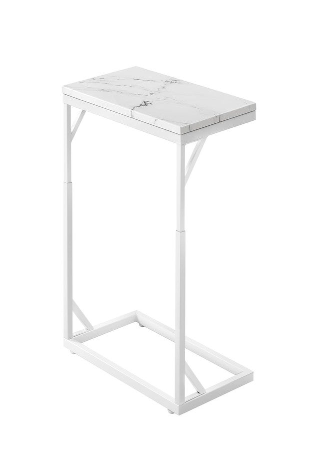 Joyofcife C-Shaped End Table, Small Sofa Table with Metal Frame, Adjustable Height Side Table for Couch, Living Room, Bedroom, Bedside (White, Medium) - Image 1