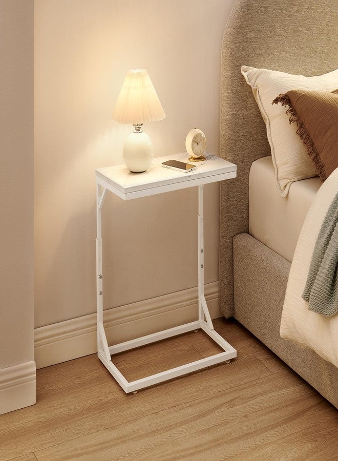 Joyofcife C-Shaped End Table, Small Sofa Table with Metal Frame, Adjustable Height Side Table for Couch, Living Room, Bedroom, Bedside (White, Medium) - Image 3
