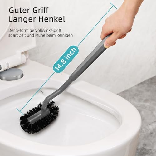 HAMITOR Toilet Bowl Brush Holder Set: Bathroom Deep Cleaning Toilet Cleaner Scrubber Under Rim with Curved Bristle for Dead Corner Clean - Hidden Rv Toilet Decorative Accessories with Caddy- Gray - Image 5