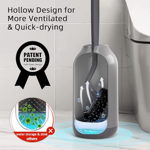 HAMITOR Toilet Bowl Brush Holder Set: Bathroom Deep Cleaning Toilet Cleaner Scrubber Under Rim with Curved Bristle for Dead Corner Clean - Hidden Rv Toilet Decorative Accessories with Caddy- Gray - Image 4