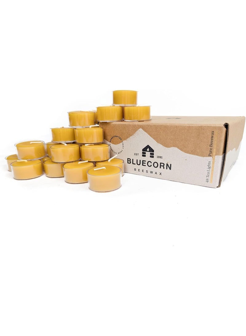 Bluecorn Beeswax Bluecorn 100% Pure Beeswax Tealight Candles | Natural Beeswax, Yellow Tea Light | Long Burn (4-5 Hours) | Soy, Paraffin, & Fragrance Free, Bulk 48-Pack  - Image 1