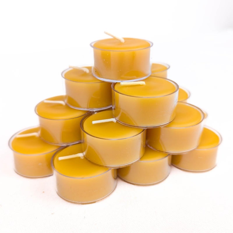 Bluecorn Beeswax شموع شاي ضوء شمع العسل من بلوكورن، 100% شمع عسل طبيعي نقي، شموع شاي ضوء صفراء، خالية من العطور، شمع خالي من البارافين وفول الصويا، احتراق نظيف، تدوم طويلاً، مصنوعة في أمريكا، زينة عيد الميلاد، 48 عبوة - Image 4