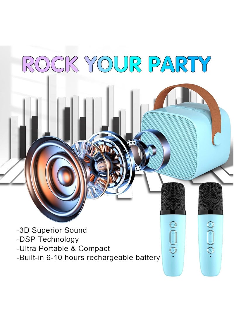 Mini Karaoke Machine for Kids, Portable Bluetooth Speaker with 2 Wireless Microphones, Support for TF Card/Aux Cable Playback, Birthday Toys Gifts for 5+ Years Old Boys/Girls (Blue) - Image 2