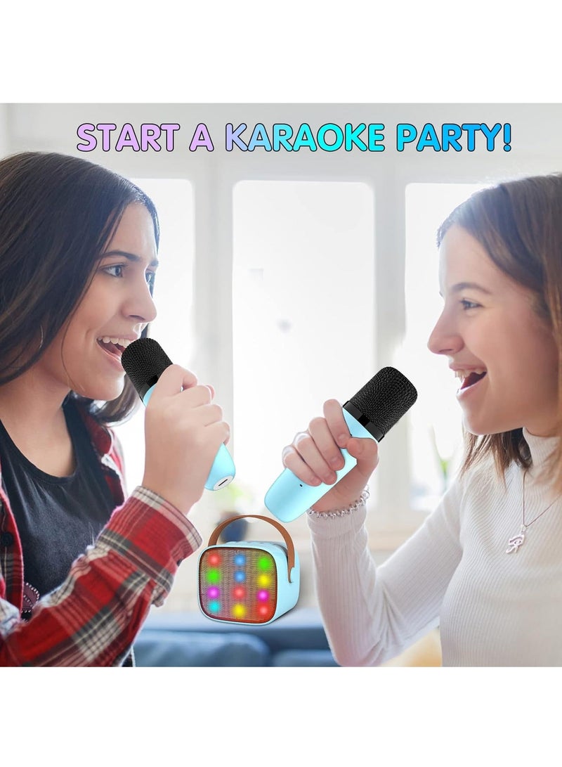 Mini Karaoke Machine for Kids, Portable Bluetooth Speaker with 2 Wireless Microphones, Support for TF Card/Aux Cable Playback, Birthday Toys Gifts for 5+ Years Old Boys/Girls (Blue) - Image 4