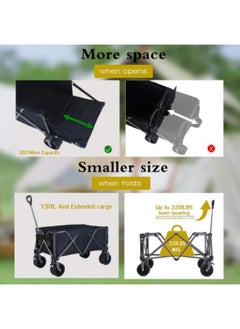 GGEROU Outdoor Camp Cart Foldable Portable Garden Trolley Camp Baby Children Wagon Grocery Shopping Picnic Trailer Collapsible Storage Khaki  - Image 2