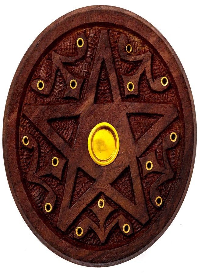 Alternative Imagination Pentagram Incense Holder - Handcrafted Incense Burner fits 15 Incense Sticks and 1 Incense Cone - Carved Wood, Brass Holders - 5 Inches Wide - Image 1