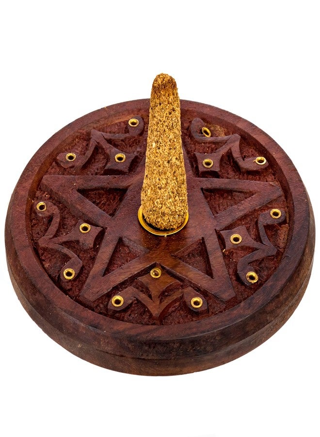 Alternative Imagination Pentagram Incense Holder - Handcrafted Incense Burner fits 15 Incense Sticks and 1 Incense Cone - Carved Wood, Brass Holders - 5 Inches Wide - Image 4