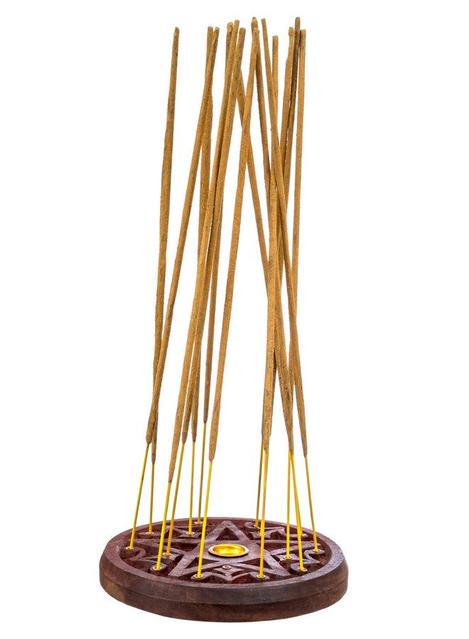 Alternative Imagination Pentagram Incense Holder - Handcrafted Incense Burner fits 15 Incense Sticks and 1 Incense Cone - Carved Wood, Brass Holders - 5 Inches Wide - Image 2