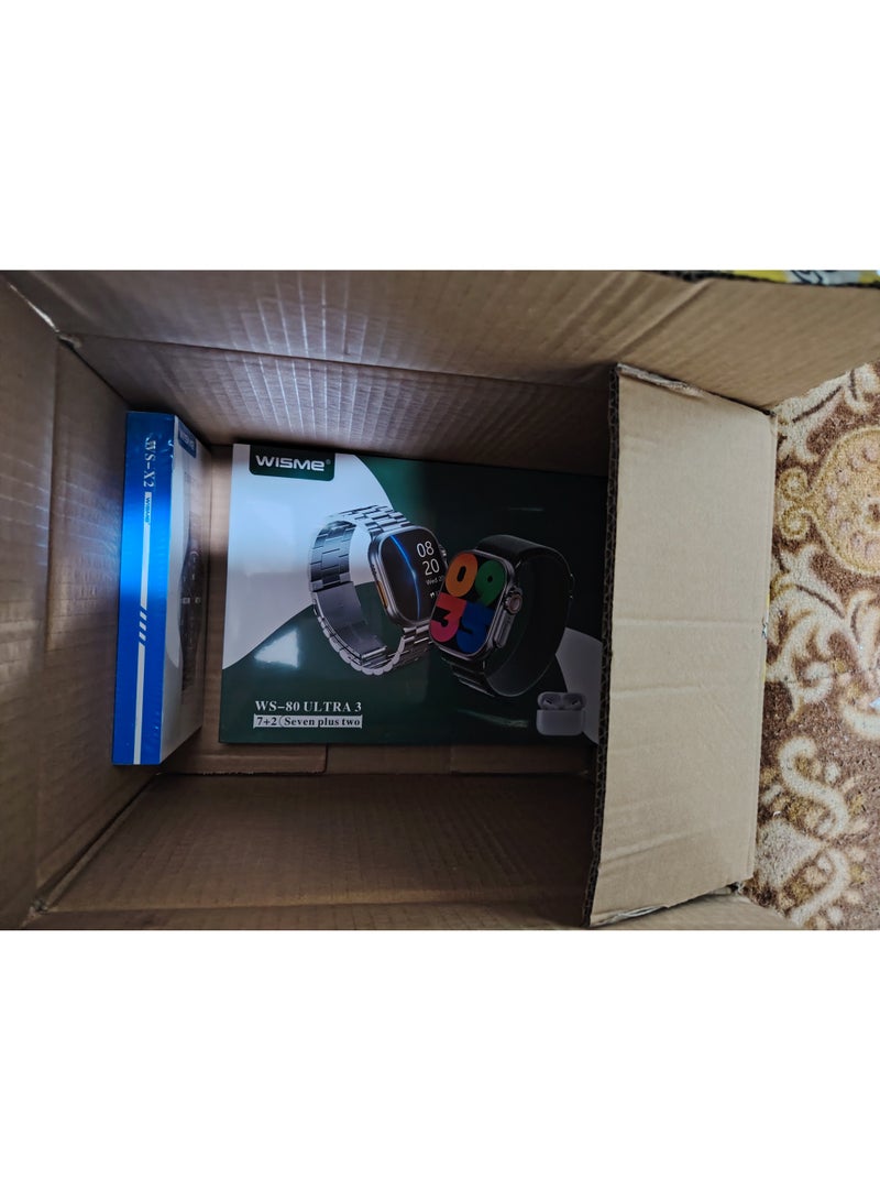 Wisme WS-80 Ultra 3 7 plus straps and Earbuds Black