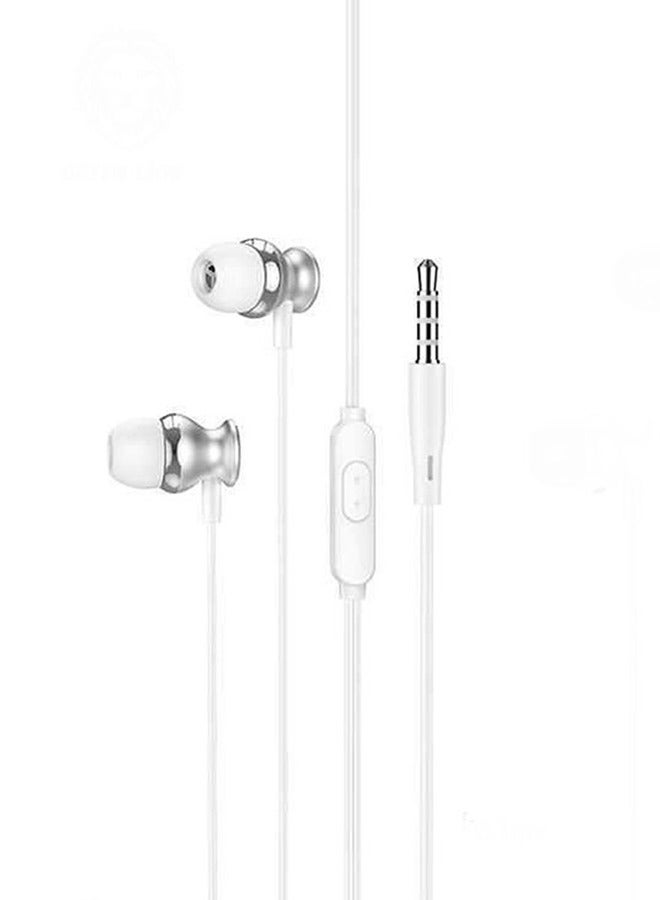 GREEN LION Metal Earphones 3.5MM / Hi-Fi Audio / 10mm Coil / 1.2 Meter Cable / Easy to Wear / Control Buttons / Inbuilt Mic / Innovative Design - White - Image 1