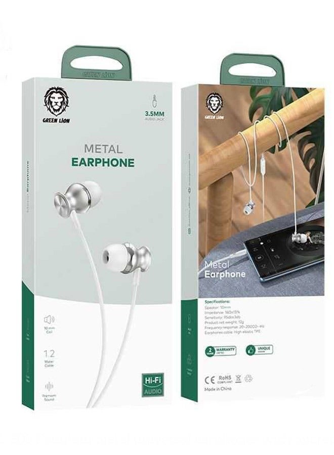 GREEN LION Metal Earphones 3.5MM / Hi-Fi Audio / 10mm Coil / 1.2 Meter Cable / Easy to Wear / Control Buttons / Inbuilt Mic / Innovative Design - White - Image 4