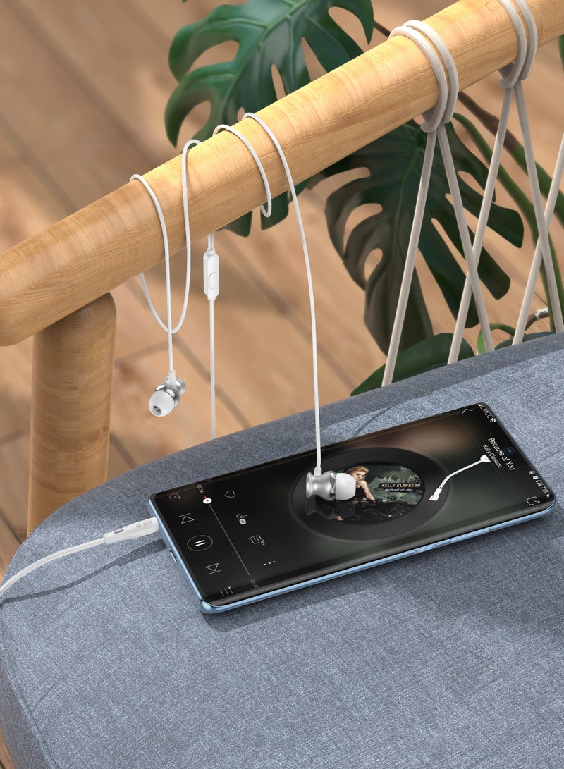 GREEN LION Metal Earphones 3.5MM / Hi-Fi Audio / 10mm Coil / 1.2 Meter Cable / Easy to Wear / Control Buttons / Inbuilt Mic / Innovative Design - White - Image 2