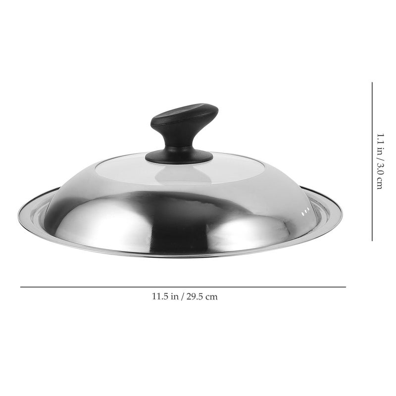 28cm Stainless Steel Wok Lid With Glass Cover And Plastic Handle Universal Magnetic Free Frying Pan Cover - Image 3