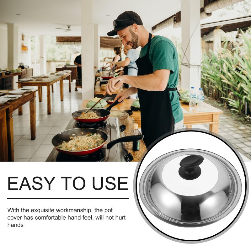 28cm Stainless Steel Wok Lid With Glass Cover And Plastic Handle Universal Magnetic Free Frying Pan Cover - Image 4