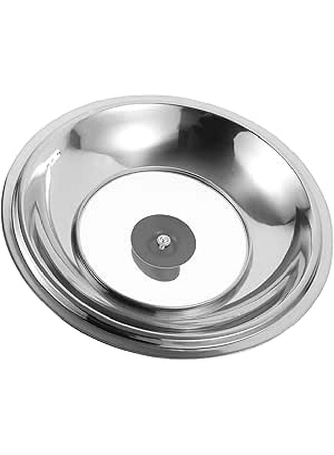 28cm Stainless Steel Wok Lid With Glass Cover And Plastic Handle Universal Magnetic Free Frying Pan Cover - Image 1