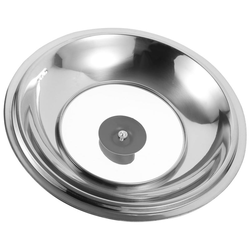 28cm Stainless Steel Wok Lid With Glass Cover And Plastic Handle Universal Magnetic Free Frying Pan Cover - Image 2