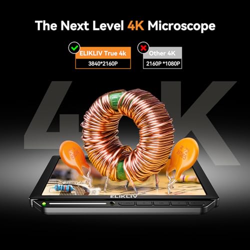 ELIKLIV ميكروسكوب رقمي 4K مع تركيز تلقائي من Elikliv EM4K-AF، ميكروسكوب لحام بدقة 52MP لإصلاح لوحات الدوائر المطبوعة، فحص العملات وصناعة الساعات، مكبر 2000X، شاشة IPS بحجم 8 بوصة، مخرجات HDMI/USB، حامل 10 بوصة، بطاقة 64GB - Image 4