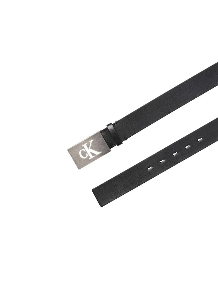 Calvin Klein Black/Antique Silver Logo Hole Allocated Belt for Men | Best Price UAE