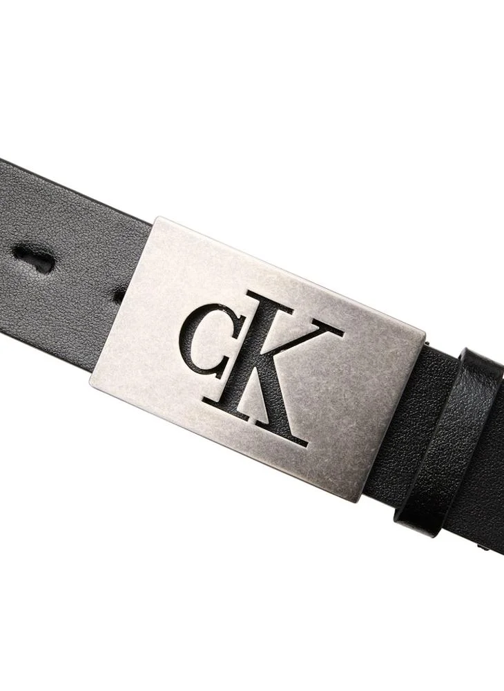 Calvin Klein Black/Antique Silver Logo Hole Allocated Belt for Men | Best Price UAE