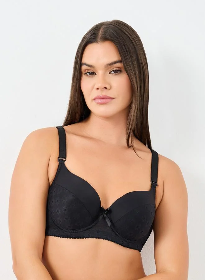 ستايلي Styli Jacquard Panel Padded Wired Bra