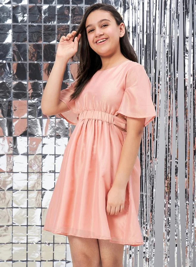 Stylo Bug Stylo Bug Solid Round Neck Elastic Waist Dress