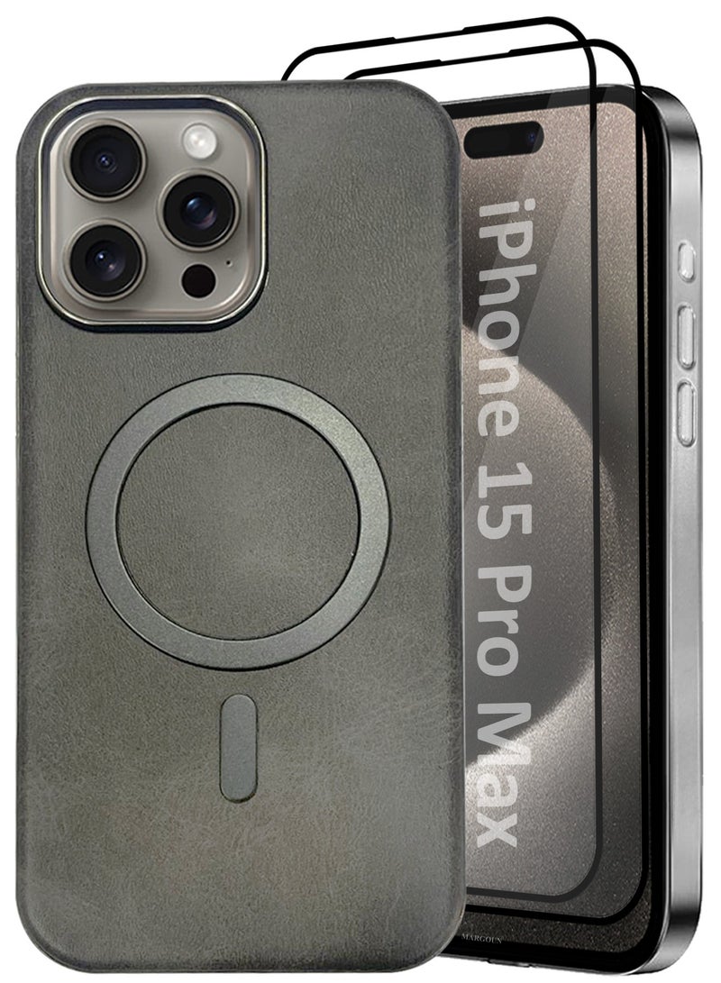 CATANES 3 Pack of PU Leather Case for Apple iPhone 15 Pro Max Compatible with Magsafe, Shockproof Drop Proof Protective Slim Case Grey - Image 1