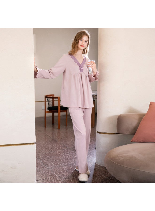 Fenton lace V-neck Floral Trim Long-sleeve Women's Loungewear Pajama Set - Image 5