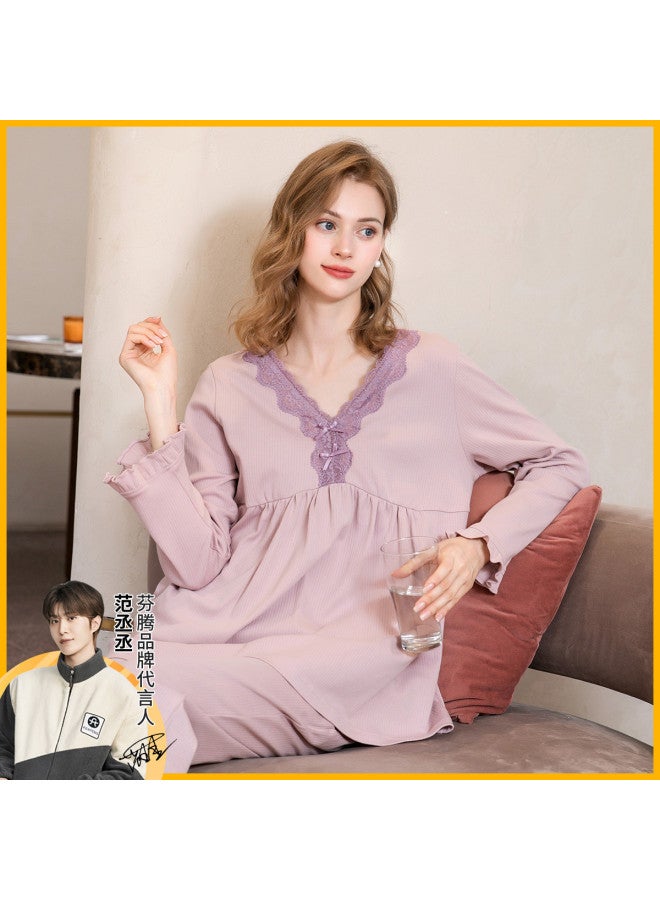 Fenton lace V-neck Floral Trim Long-sleeve Women's Loungewear Pajama Set - Image 2
