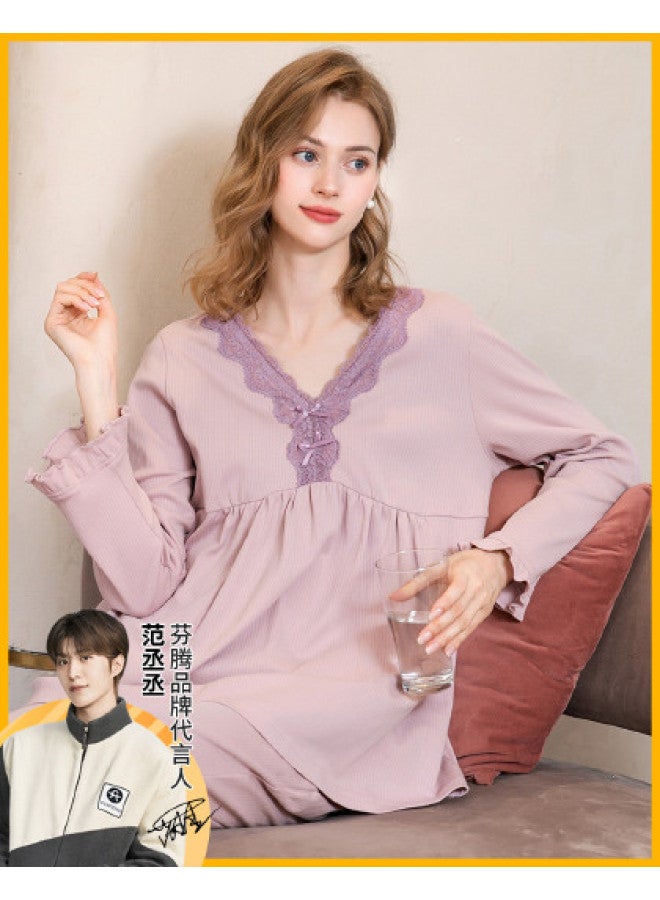 Fenton lace V-neck Floral Trim Long-sleeve Women's Loungewear Pajama Set - Image 1