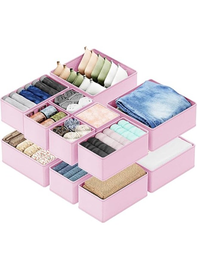 12 Pcs Clothes Drawer Organisers,Foldable Underwear Drawer Organizer and Closet Dividers,Storage Dresser Drawer Dividers,for Clothes, Socks, Bras, Underwear, Towels, Leggings, Jeans and Sweaters,Pink