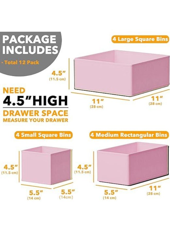 DUNISO 12 Pcs Clothes Drawer Organisers，Foldable Underwear Drawer Organizer and Closet Dividers，Storage Dresser Drawer Dividers，for Clothes, Socks, Bras, Underwear, Towels, Leggings, Jeans and Sweaters，Pink - Image 2