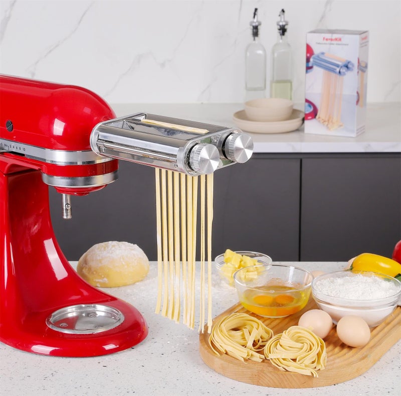 Favorkit Pasta Maker Attachment For Kitchenaid Mixers 3 In 1 Set Included Pasta Sheet Roller  Spaghetti Cutter  Fettuccine Cutter Accessories And Cleaning Brush - Image 5