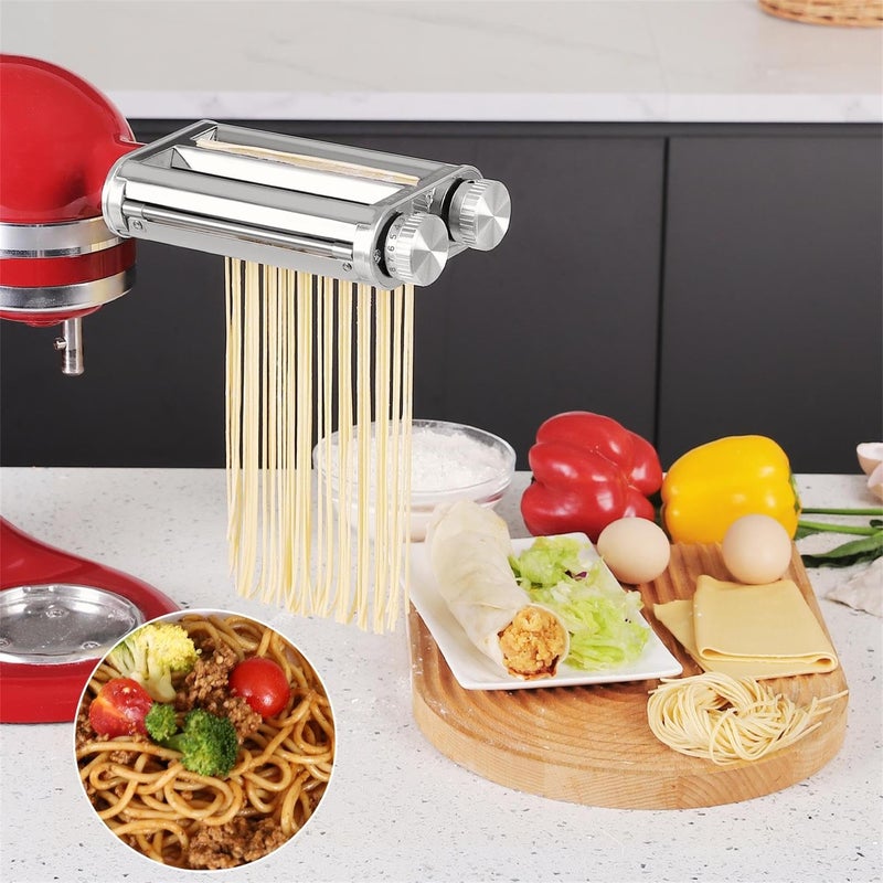 Favorkit Pasta Maker Attachment For Kitchenaid Mixers 3 In 1 Set Included Pasta Sheet Roller  Spaghetti Cutter  Fettuccine Cutter Accessories And Cleaning Brush - Image 4