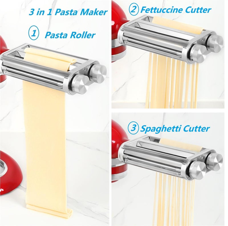 Favorkit Pasta Maker Attachment For Kitchenaid Mixers 3 In 1 Set Included Pasta Sheet Roller  Spaghetti Cutter  Fettuccine Cutter Accessories And Cleaning Brush - Image 2