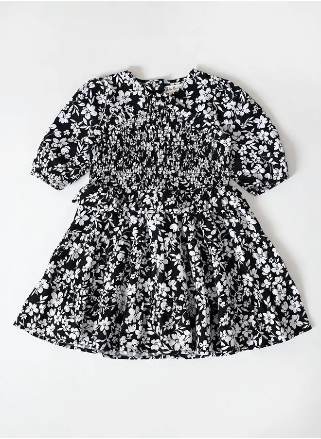 BELLA MODA Bella Moda Floral Print Puff Sleeve Knee-Length Dress
