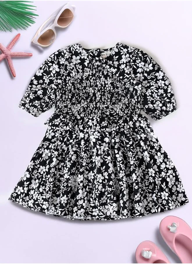 BELLA MODA Bella Moda Floral Print Puff Sleeve Knee-Length Dress